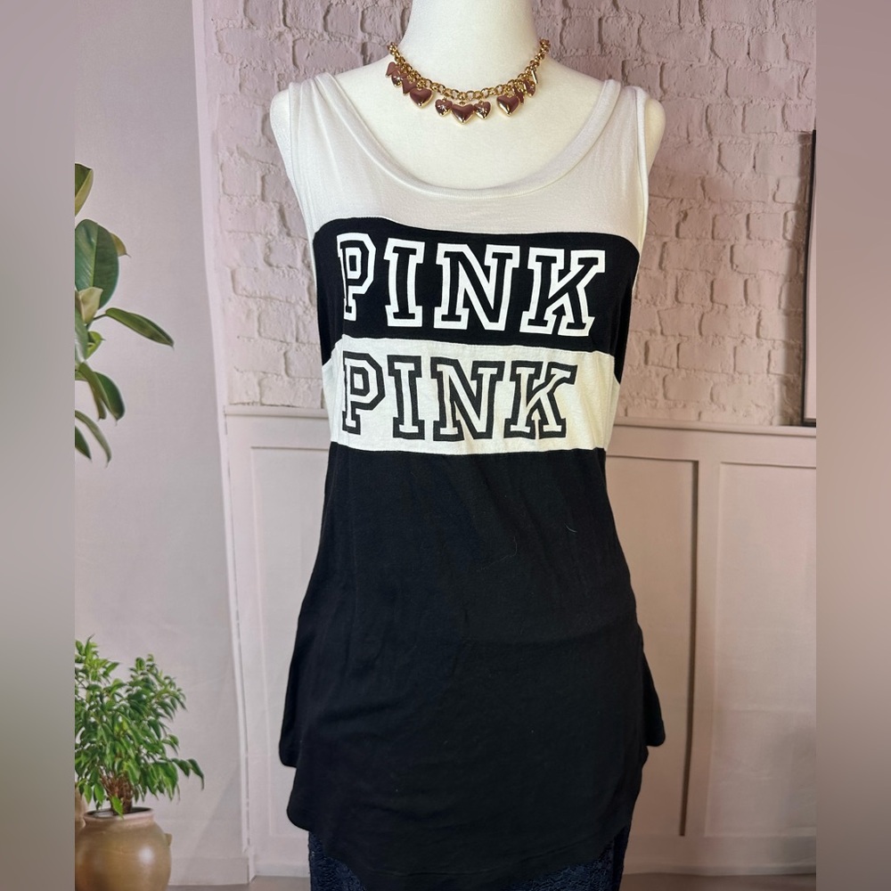 PINK Victoria's Secret Black and White Tank Top large